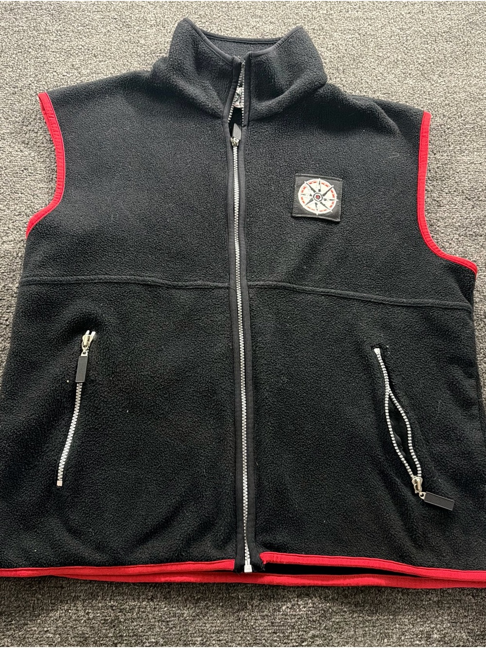 Men's Black Fleece Zip Vest with Red Trim